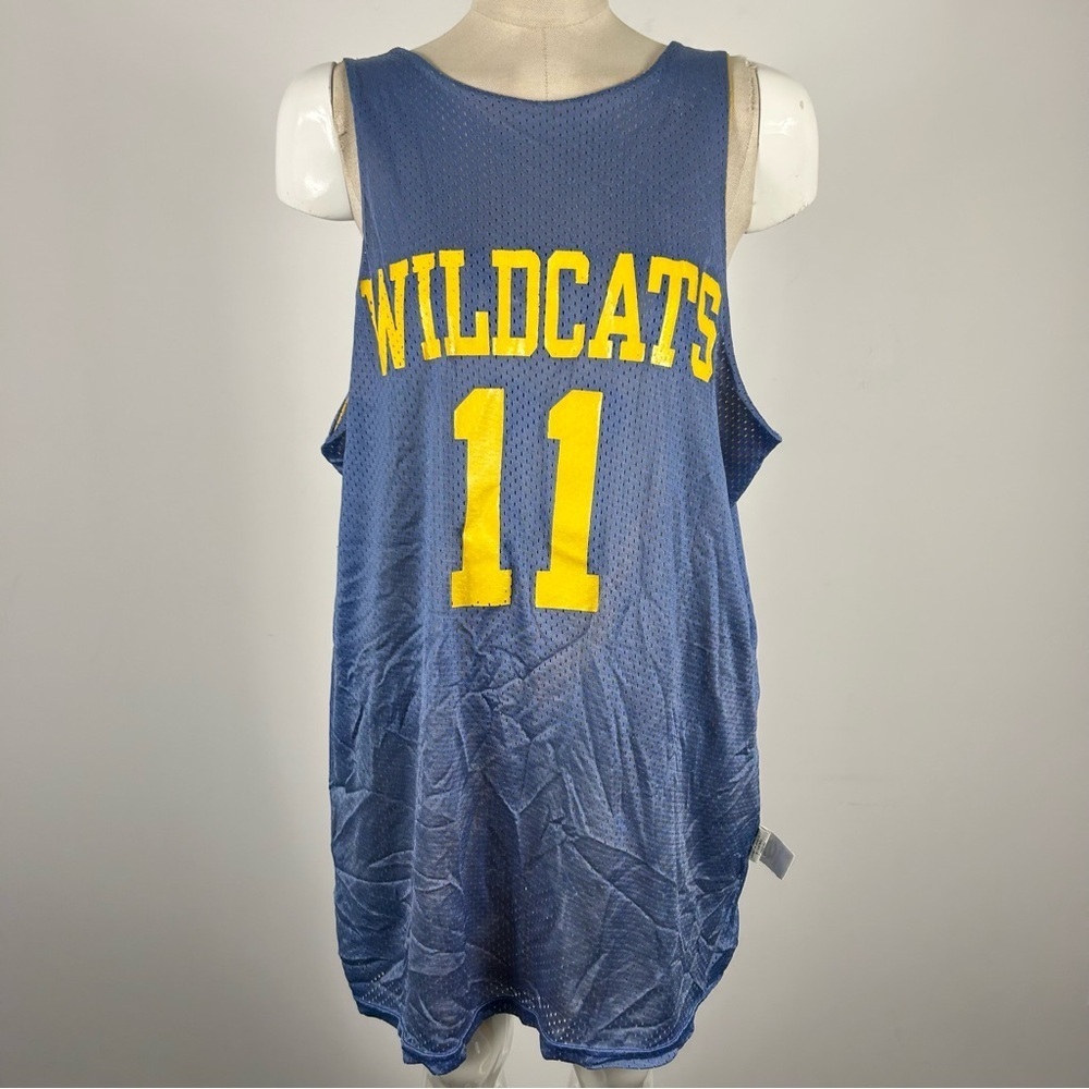 Vtg 90s SAXON Wildcats Reversible Basketball Jersey Mesh Tank L Blokecore Blue
